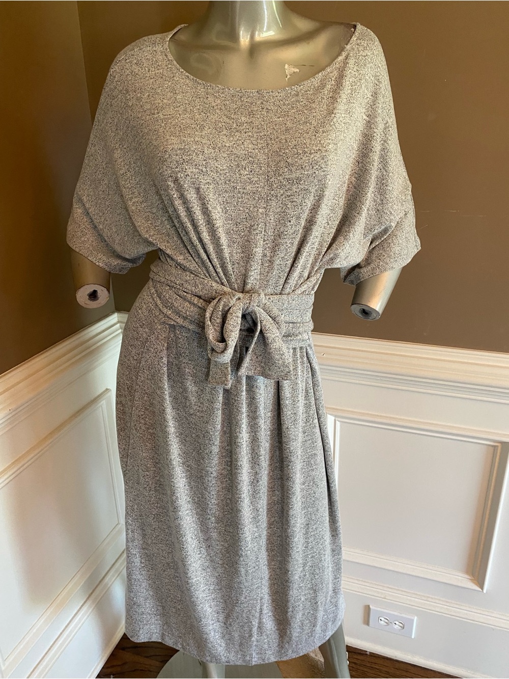 NWT Ann Taylor Heather Gray Tie-Waist Midi Dress